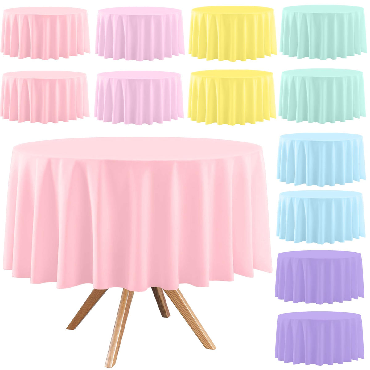 EUVBOKW macaron yellow round tablecloth, waterproof and easy to wipe clean