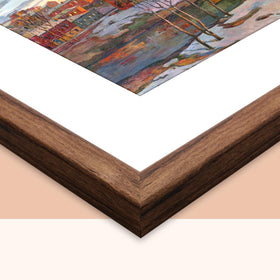 Euwazram Rustic Walnut 24x36 frame back showing mounting hooks for versatile wall orientation