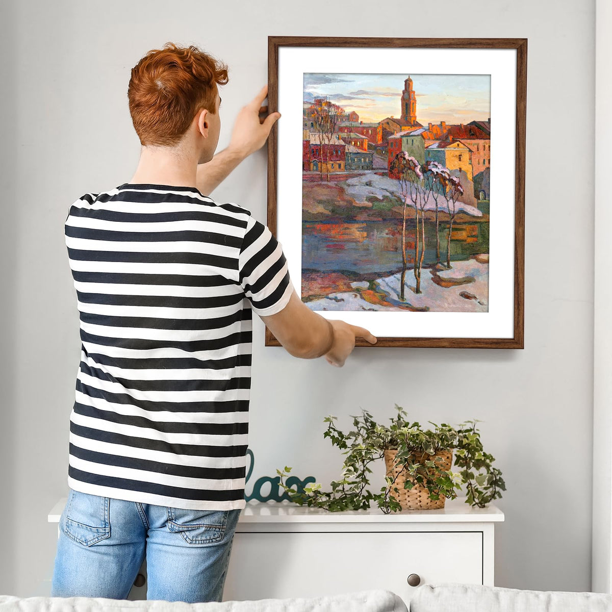 euwazram rustic walnut frame protective front reduces dust while preserving artwork.