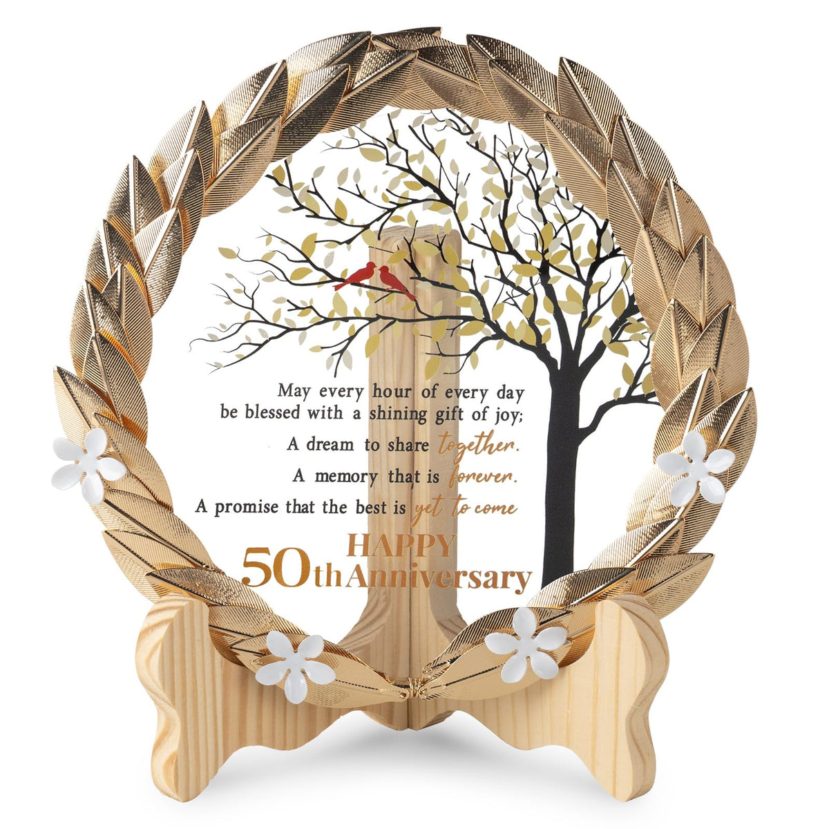 EVA murmure 50th anniversary crystal plate with gold leaf wreath on display, refined keepsake