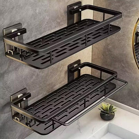Evaland shower caddy adhesive pack keeps towels neatly organized in the bathroom