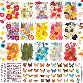 Evatage 630-piece dried flowers with butterfly stickers for crafts, ideal for resin projects.