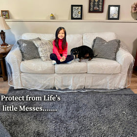 Evelots clear couch cover is easy to wipe clean after spills and messes.