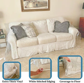 Evelots clear couch cover keeps pet hair off furniture while preserving its appearance.