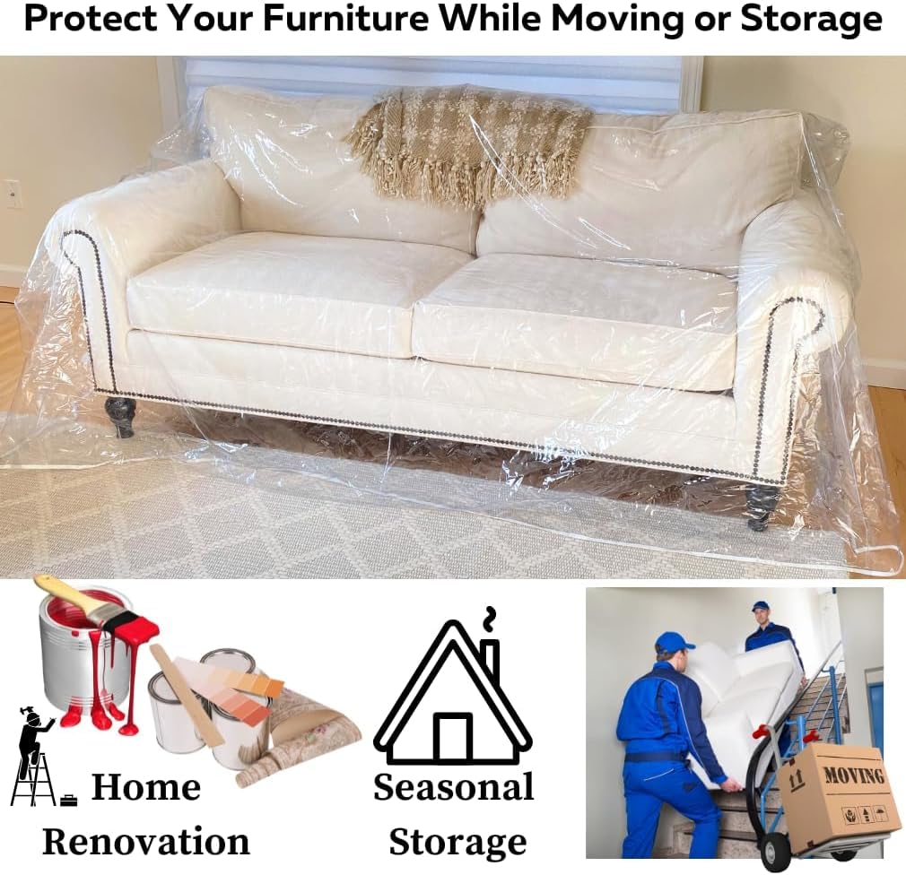 Evelots clear couch cover is ideal for moving or long-term storage protection.