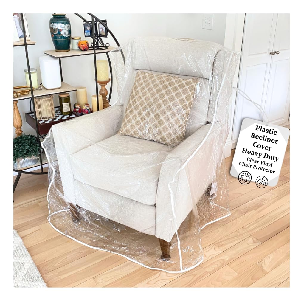 Evelots clear plastic recliner cover on chair exterior protecting from spills and claws