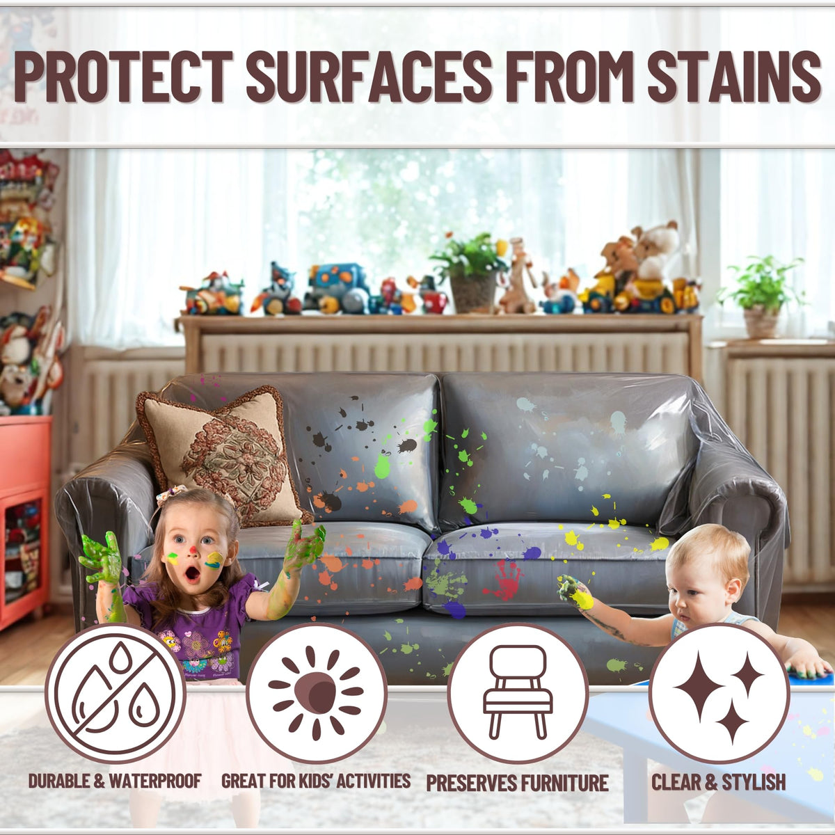 Waterproof Evelots protector keeps liquids away while preserving furniture appearance.
