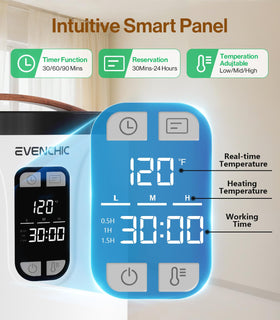 Evenchic towel warmer LED display closeup enables precise temperature control.