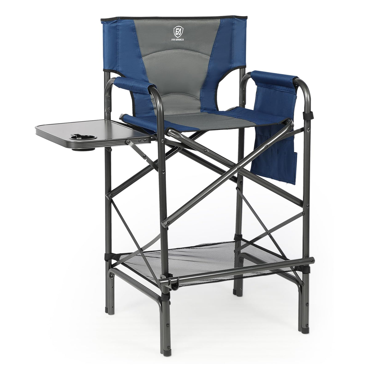 EVER ADVANCED tall folding chair in open position shows height.