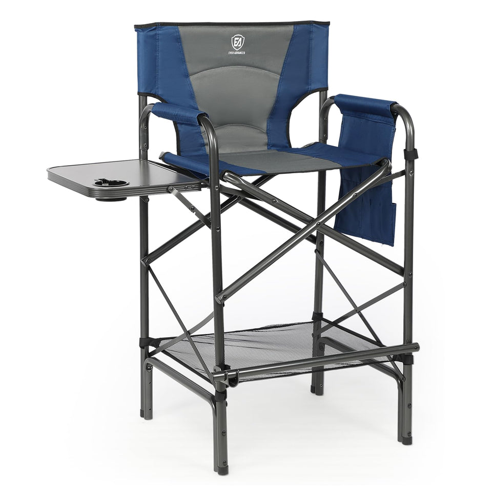 EVER ADVANCED tall folding chair in open position shows height.