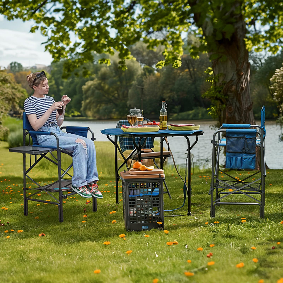EVER ADVANCED chair with side table and cup holder for essentials.