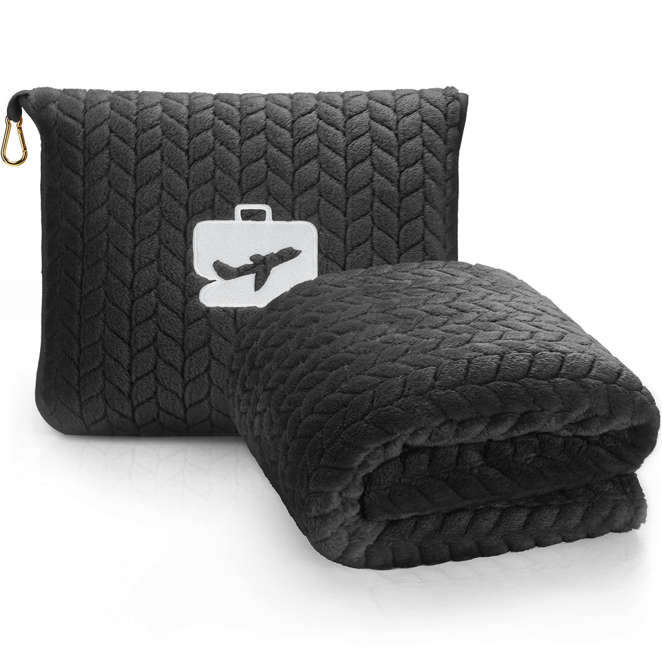 EverSnug travel blanket and pillow 2-in-1 compact in black for on-the-go warmth