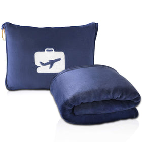 EverSnug travel blanket and pillow in navy for cozy airline comfort
