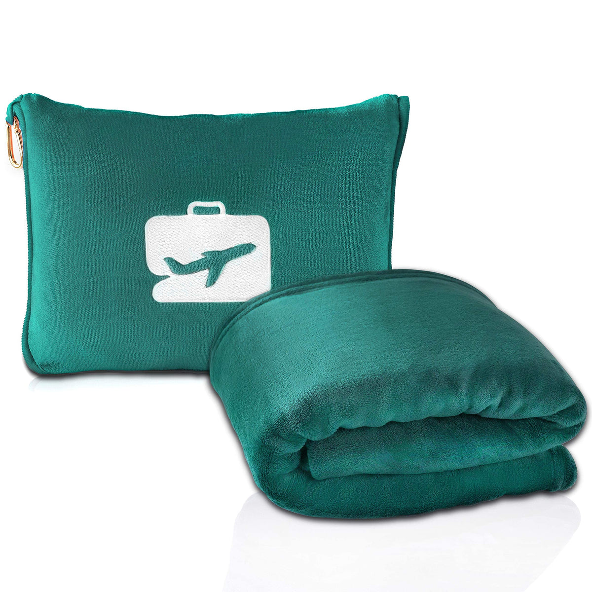 EverSnug travel blanket teal folded in carry case for compact packing