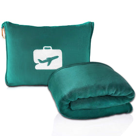 EverSnug travel blanket teal folded in carry case for compact packing
