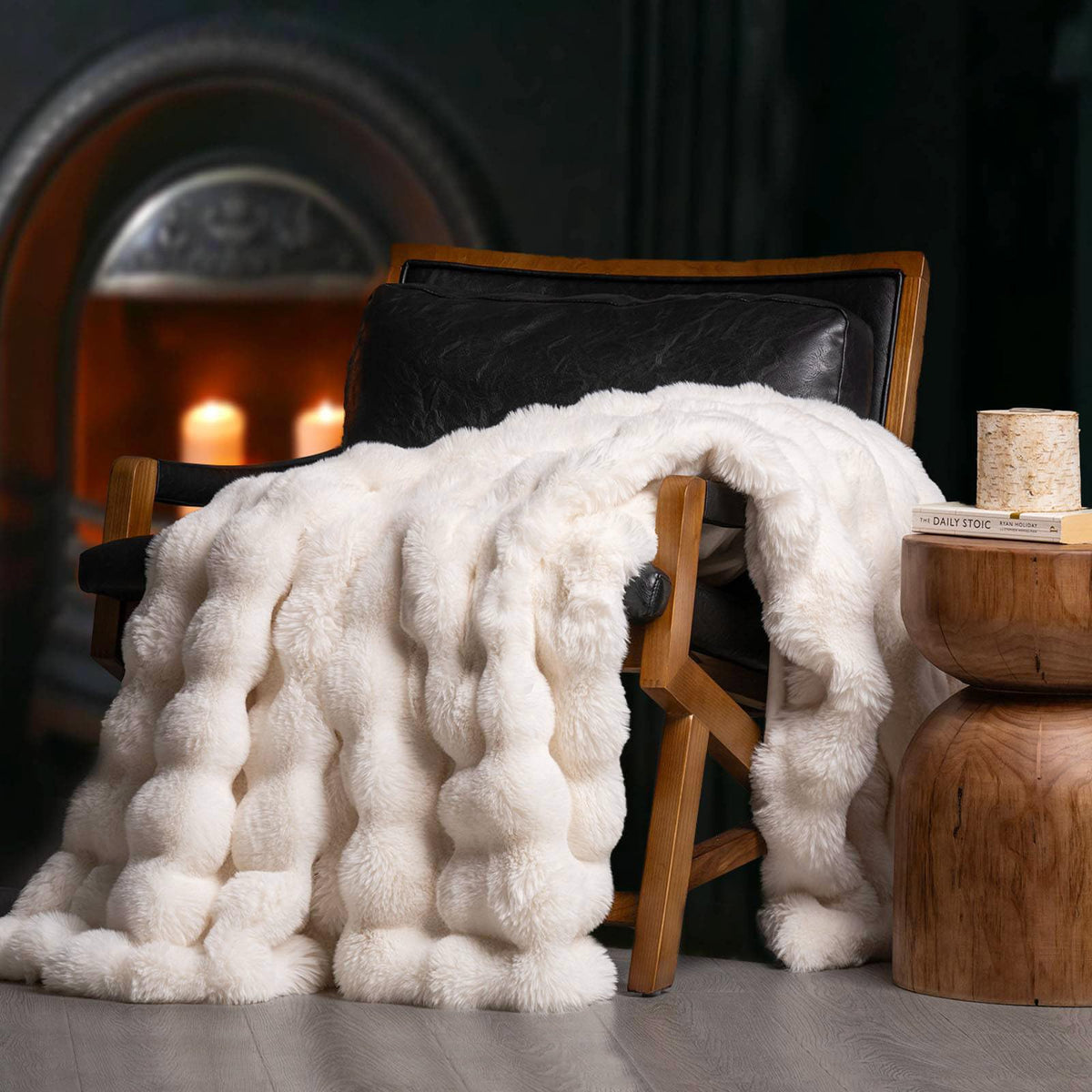 EverGrace ultra-soft faux rabbit fur throw blanket front view for luxe warmth on the sofa