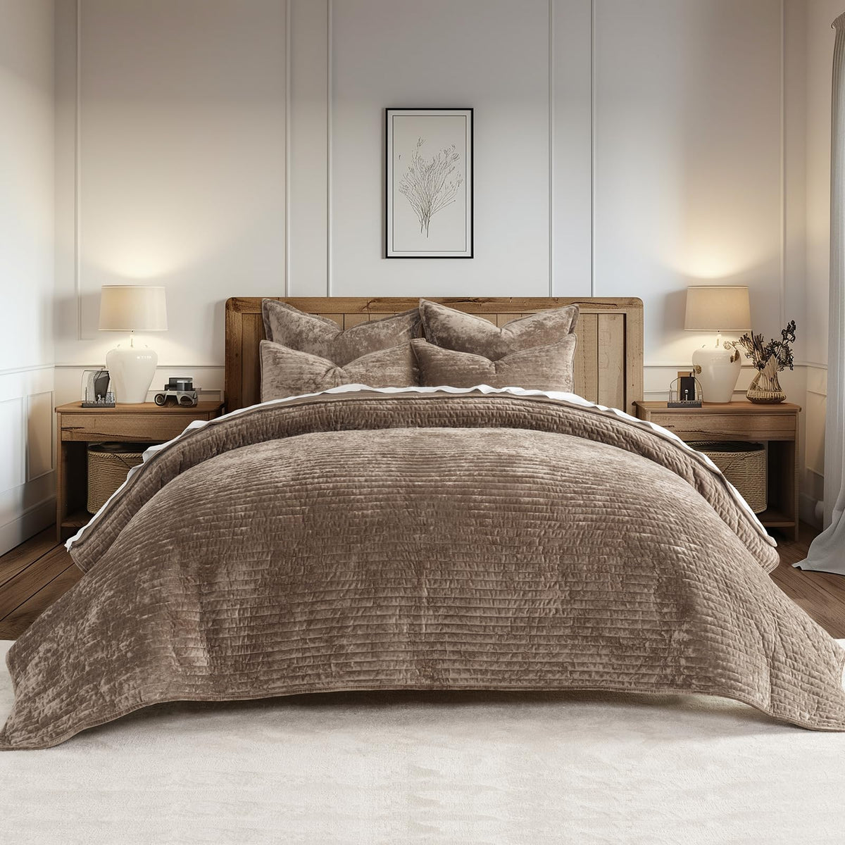 EverGrace velvet quilt set California King closeup texture shows sumptuous nap and shimmer