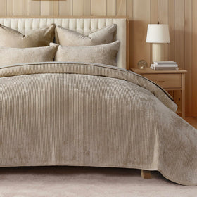 EverGrace velvet quilt set shows crushed velvet texture for a luxe, tactile bedroom statement.