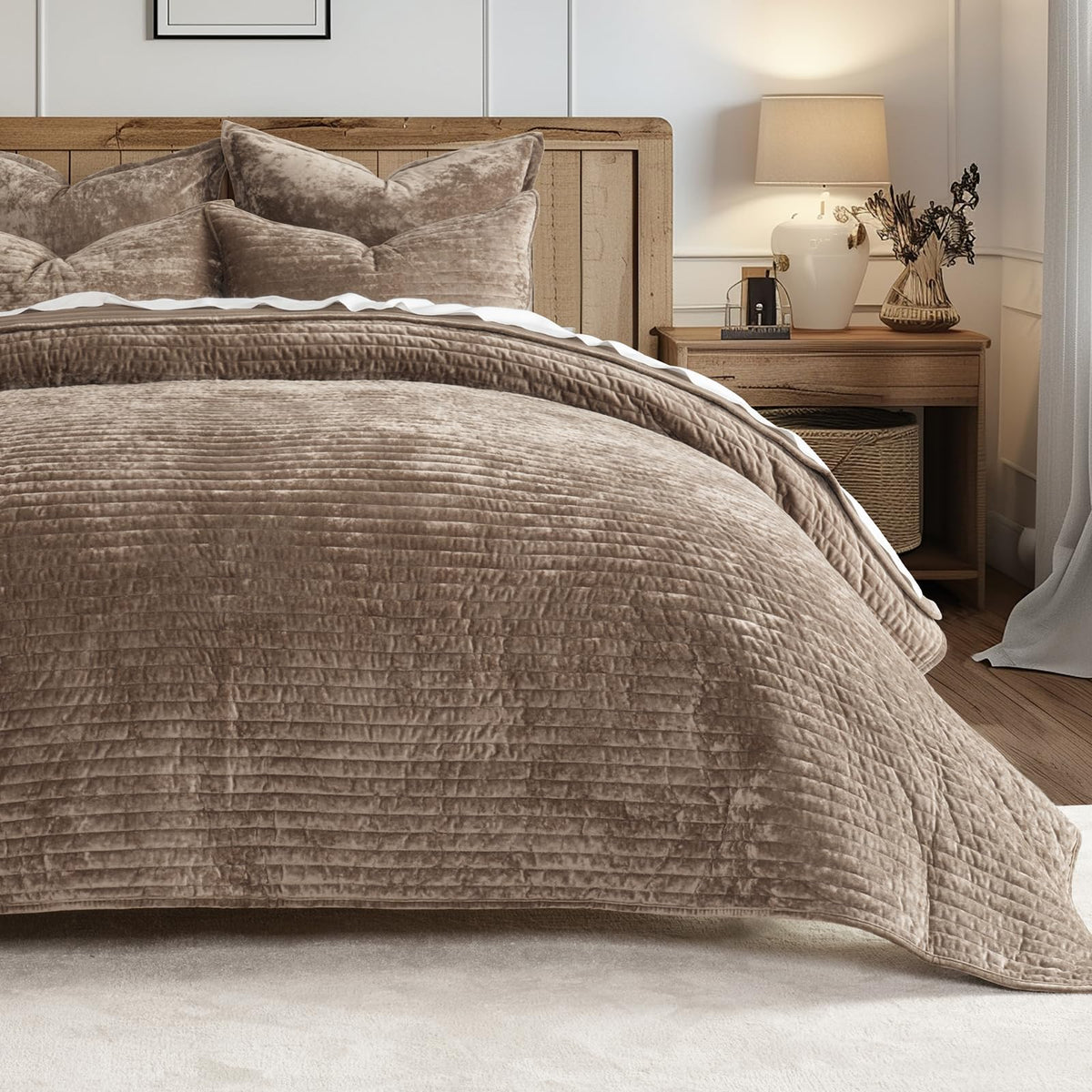 EverGrace velvet quilt set Mocha Brown colorway for warm, versatile styling