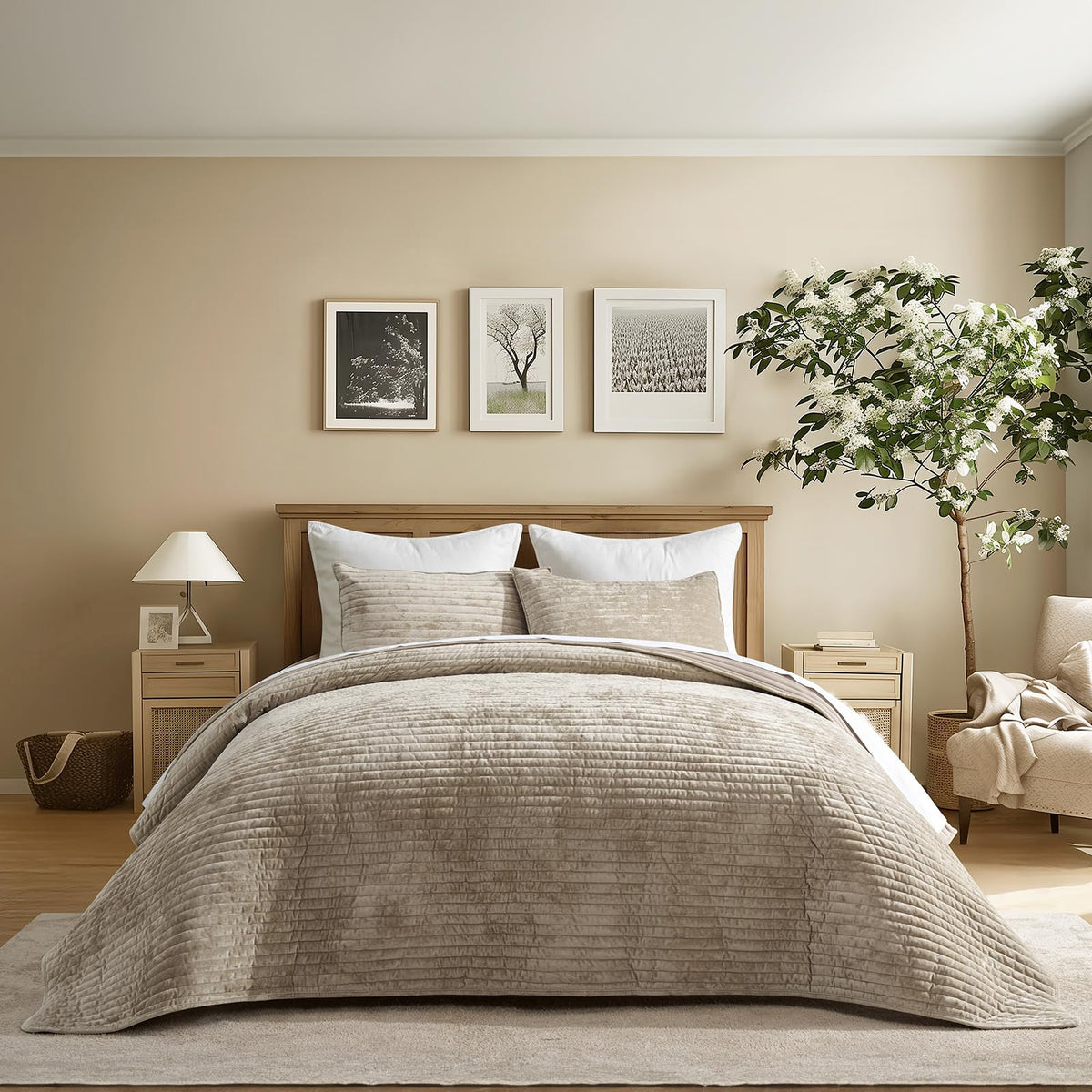 EverGrace velvet quilt with stripe pattern shows luxurious sheen and warmth