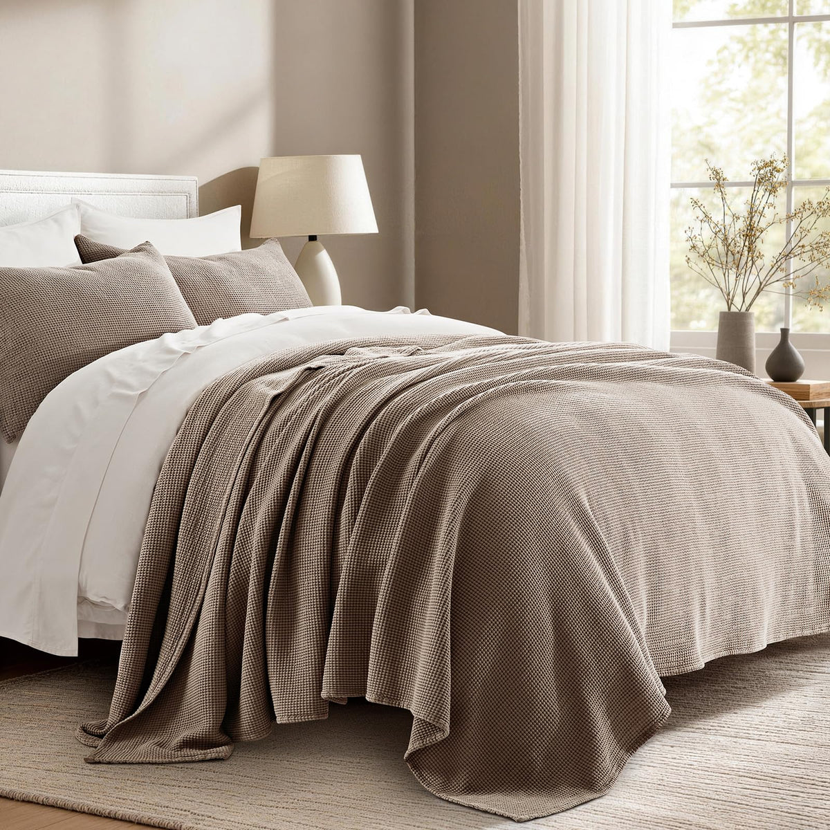 EverGrace waffle blanket close-up texture shows breathable, soft cotton for everyday comfort.