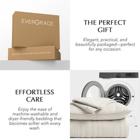 EVERGRACEHOME Birch-toned bedding with modern lines adds subtle depth to décor.
