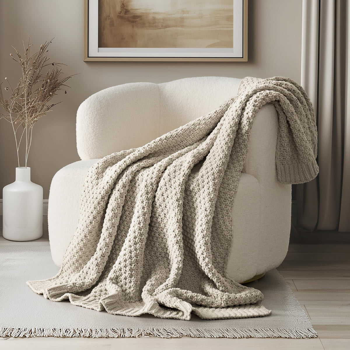 Evergracehome chunky chenille knit throw closeup shows soft texture for cozy lounging