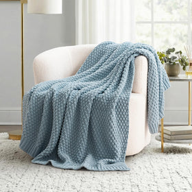 EVERGRACEHOME chunky-chenille-knit-throw-on-sofa showcases cozy texture for lounging.