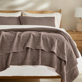 EVERGRACEHOME cotton coverlet set in mocha brown draped on bed for year-round warmth
