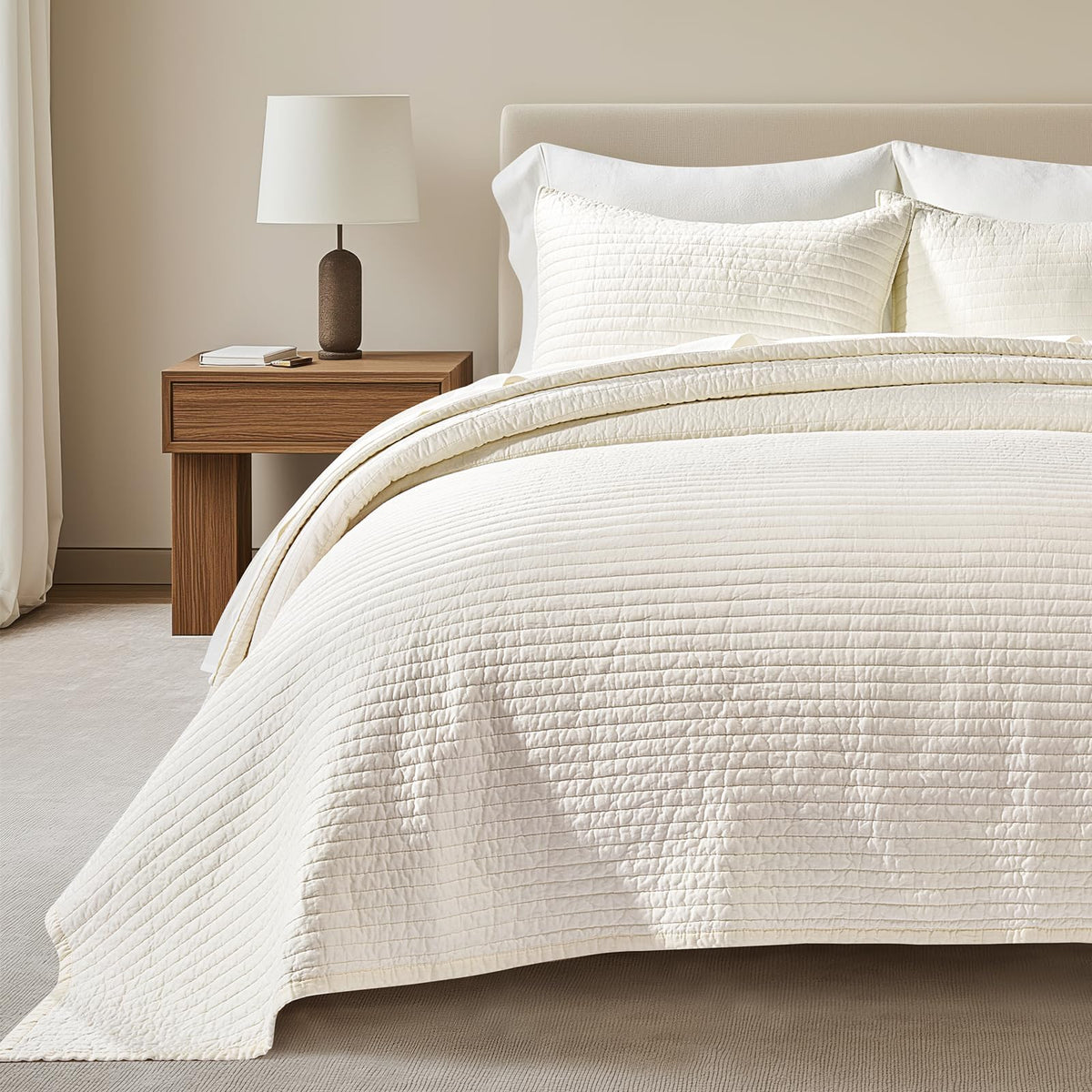 Evergracehome cotton sateen quilt king set showcases smooth sateen finish and refined texture for all-season bedding.