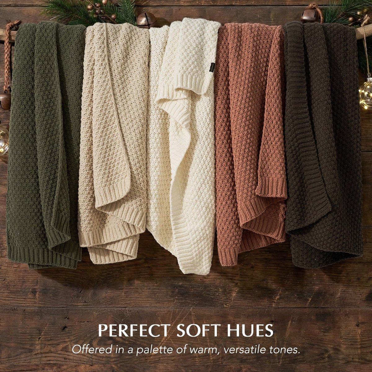 EVERGRACEHOME farmhouse decor throw layered on sofa for inviting texture.