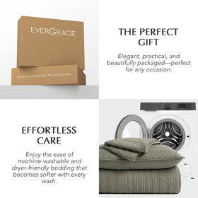 Evergracehome machine-washable bedding label promises simple maintenance.