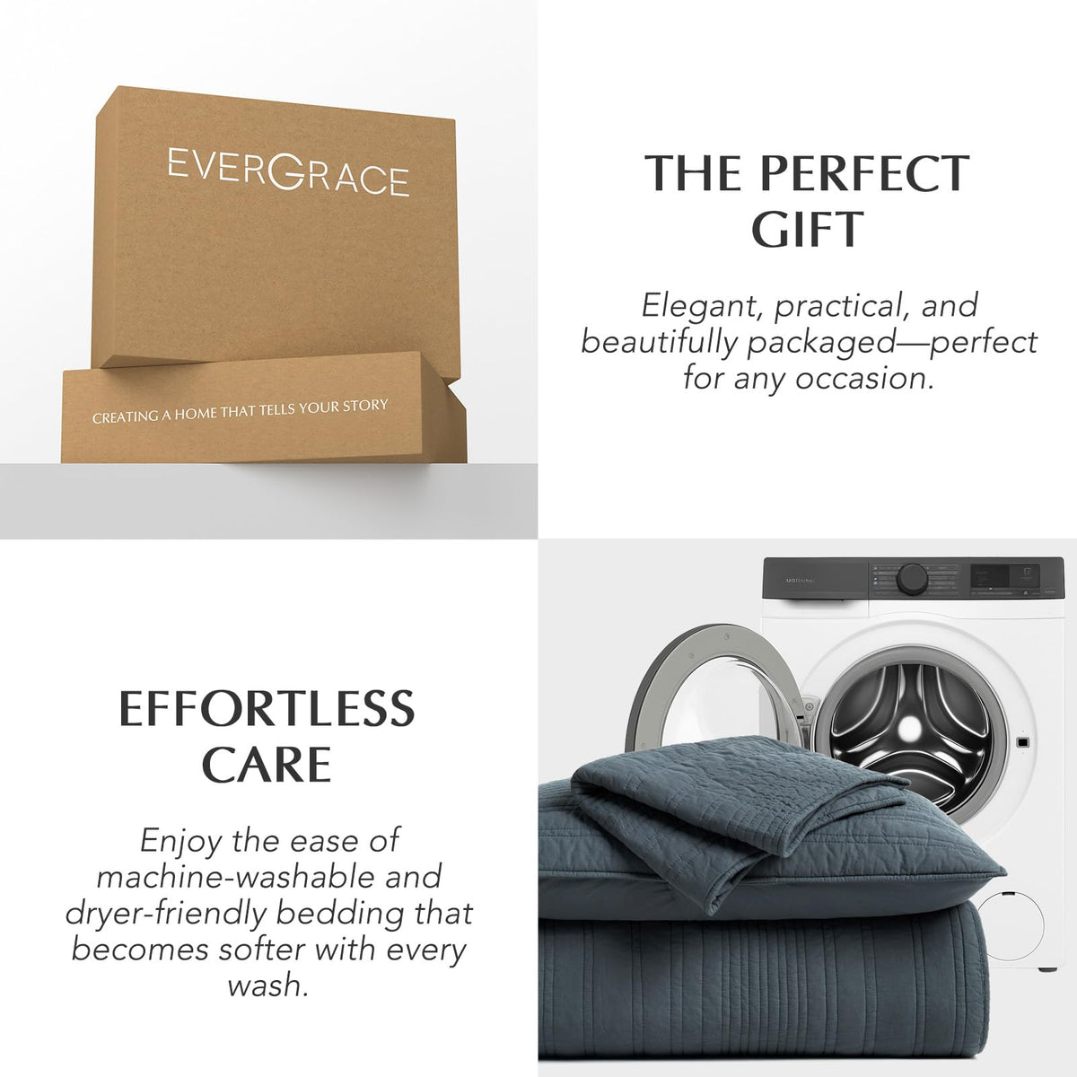 EVERGRACEHOME machine washable quilt maintains color and texture with ease