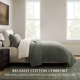 Evergracehome modern lines quilt king olive green on bed emphasizes soft drape and versatile styling.