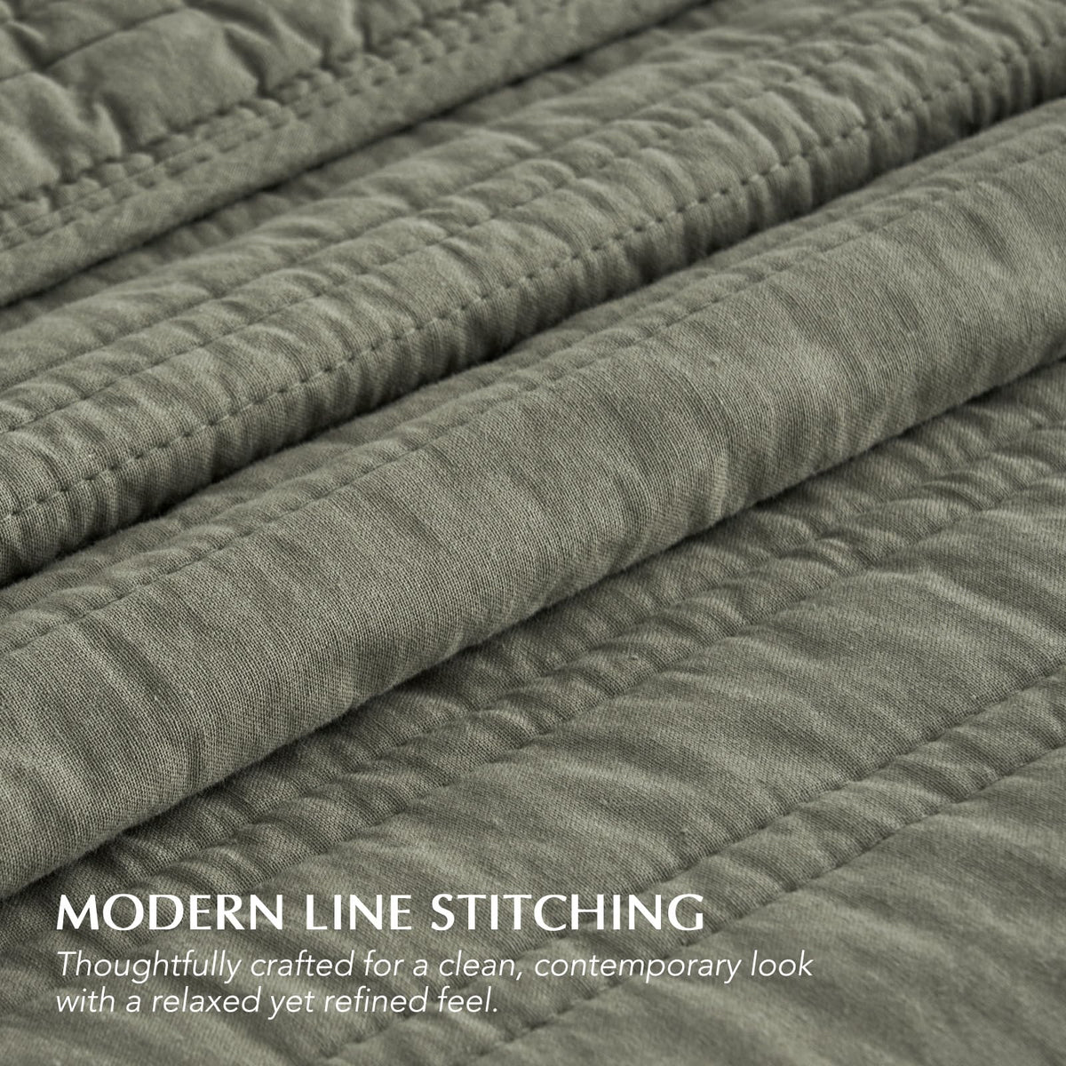 Evergracehome olive green pillow shams close-up shows coordinated finish and garment-washed softness.