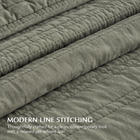 Evergracehome olive green pillow shams close-up shows coordinated finish and garment-washed softness.