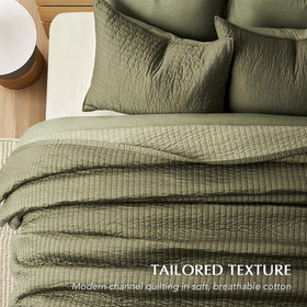 EVERGRACEHOME olive-green quilt with sham set highlights coordinated styling and easy care.