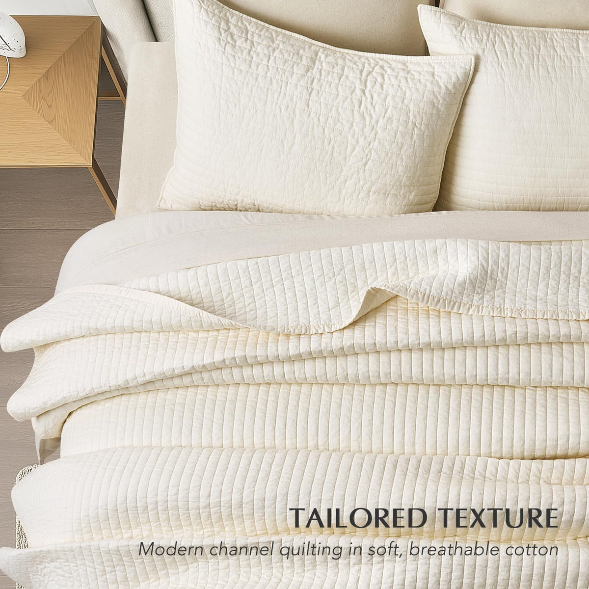 Evergracehome prewashed cotton quilt shows lived-in softness with breathable comfort.