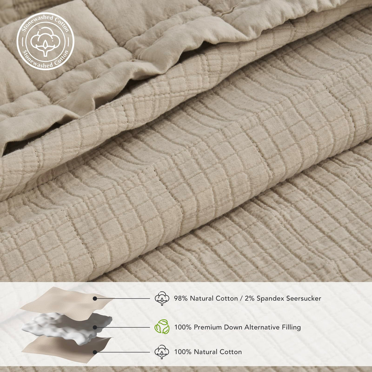 EVERGRACEHOME stonewashed fabric close-up emphasizes softening colors over time.