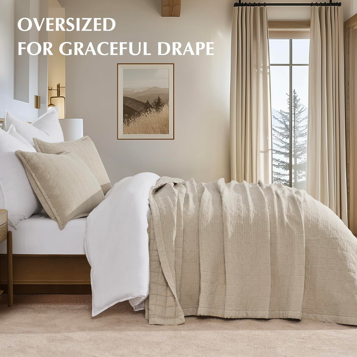 EVERGRACEHOME king front crushed-squares detail for timeless style and drape.