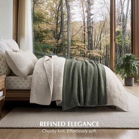 Evergracehome wrapped-around-shoulders model wearing throw for cozy warmth.