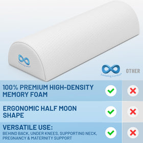 Everlasting Comfort half-moon bolster in side-sleeping position supports spine alignment.