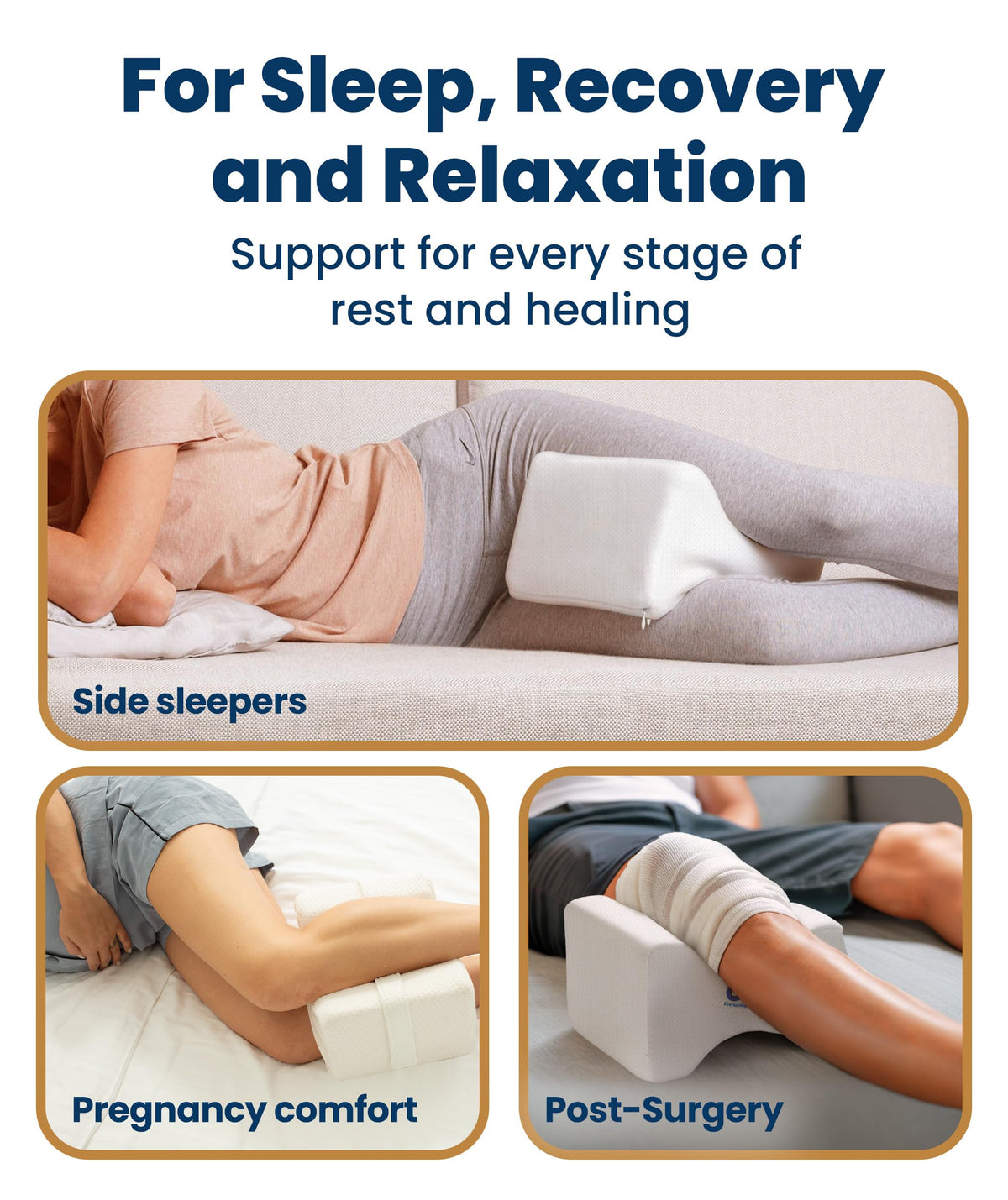 Everlasting Comfort knee pillow helps back pain by stabilizing legs.