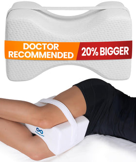 Everlasting Comfort knee pillow between legs for side sleepers improves leg alignment.