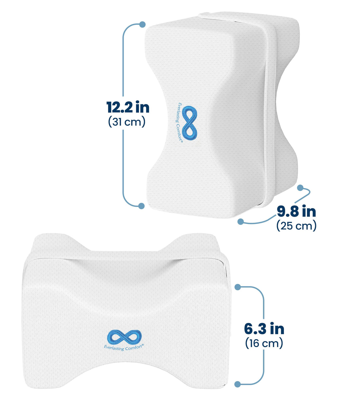 Everlasting Comfort knee pillow shown from side view for positioning.