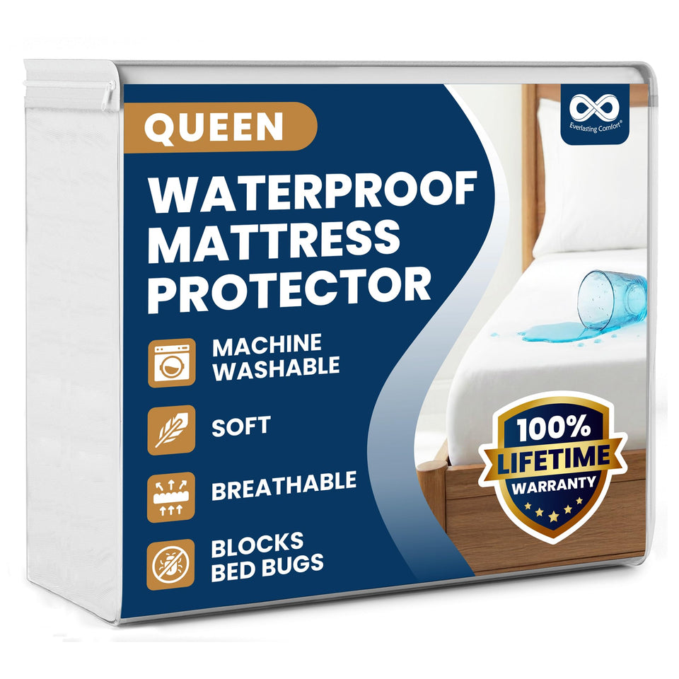 Everlasting Comfort premium queen mattress protector waterproof cover shields the mattress from spills