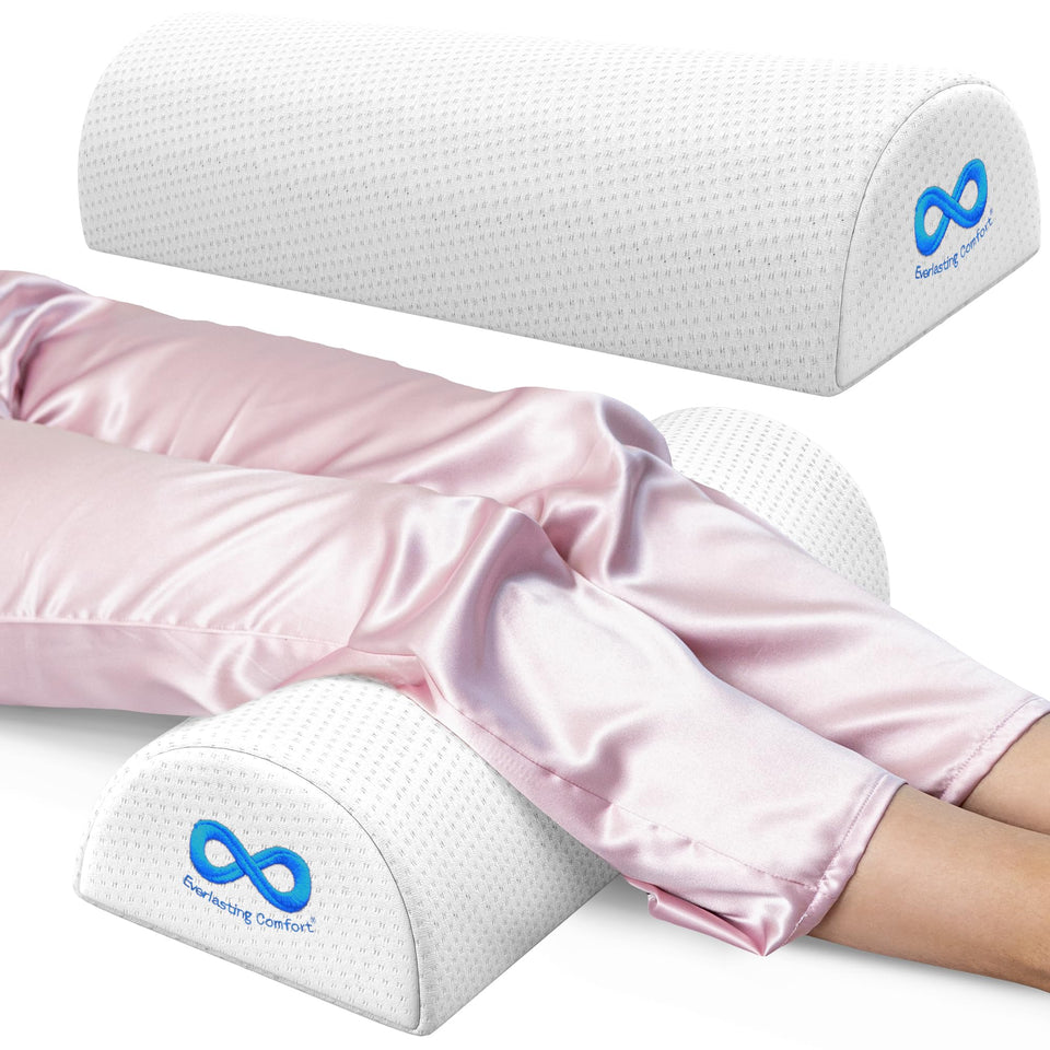 Everlasting Comfort knee pillow close-up shows contouring memory foam for plush support.