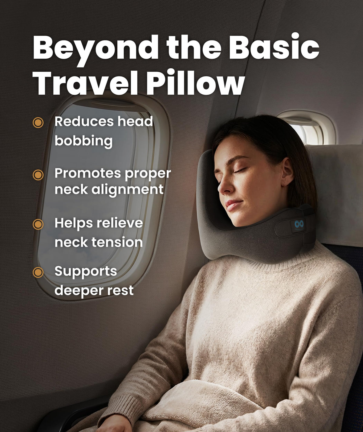 Everlasting Comfort neck pillow ergonomic curve demonstrates snug head and neck cradle