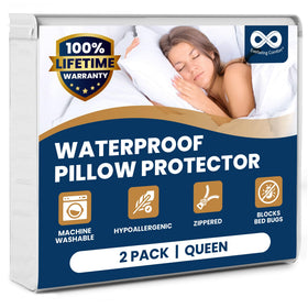 Everlasting Comfort waterproof pillow protector with zipper showing full encasement and spill protection