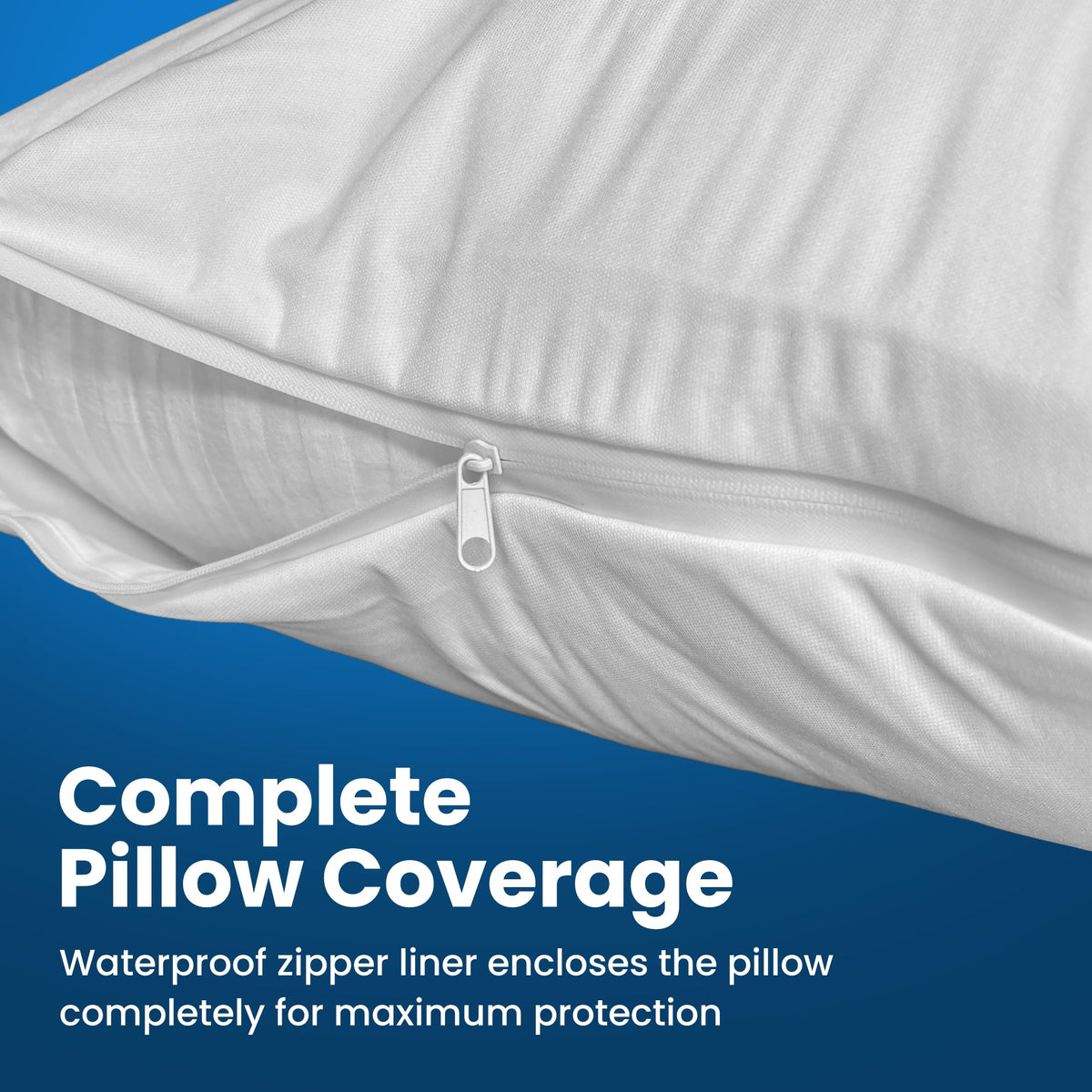 Everlasting Comfort zipper-encased pillow protector provides full coverage and easy removal.